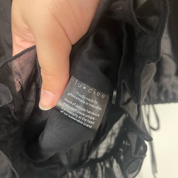 Lu•ciee Valerie Ramie Shirt black eco-friendly button collar blouse size small - Picture 8 of 11